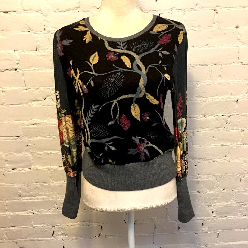 Aldomartins dual sided crew neck sweater floral print size 4